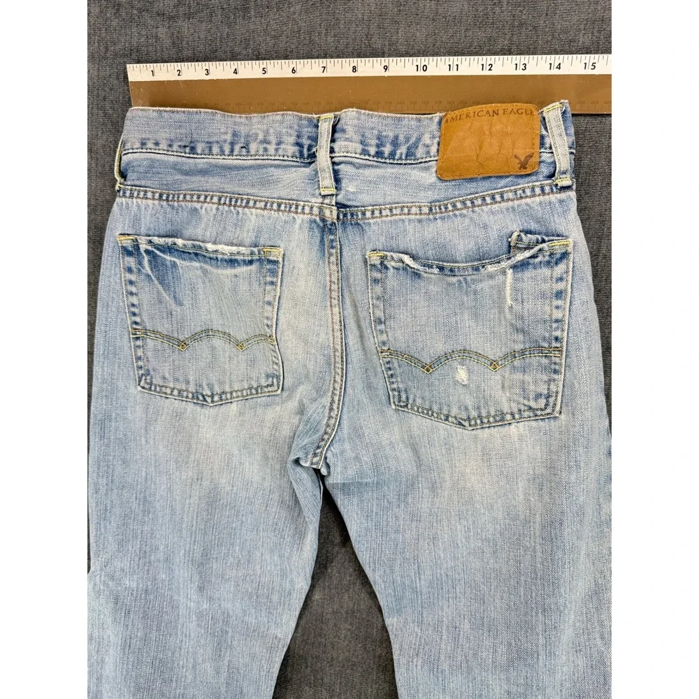 American Eagle Original Straight Mens 28x30 Light Wash Cotton Distressed Jeans